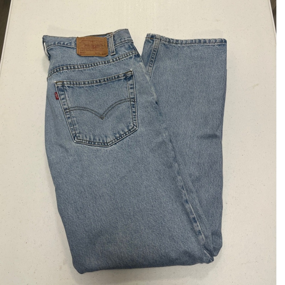 Levi Strauss 505‎ Regular Fit Straight Leg Mens Jeans W38 L32 Light Wash Denim